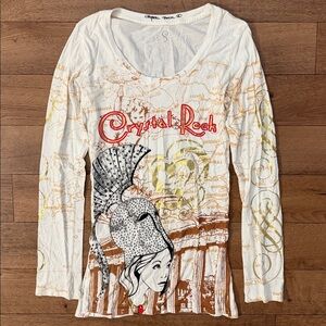 Crystal Rock Size Small Long Sleeve Warrior Angel Rhinestone Christian Audigier